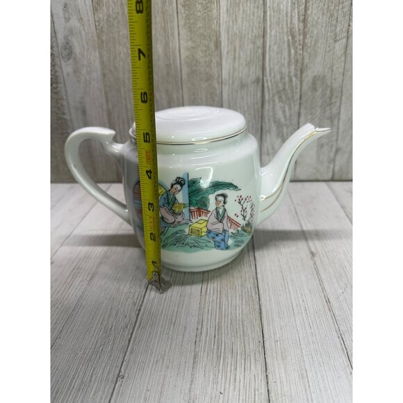 Vtg Chinese Teapot Serving Ware Porcelain Asian Scene Design 5" Tall Guāng - Picture 8 of 11